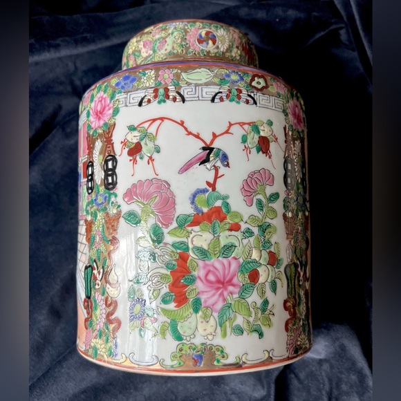 Other - Stunning Large Antique Rose Famille Canton Porcelain Ginger Jar, Hand Painted